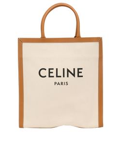Large Vertical Cabas Tote, Canvas/Leather, Cream/Brown, MII, 2*